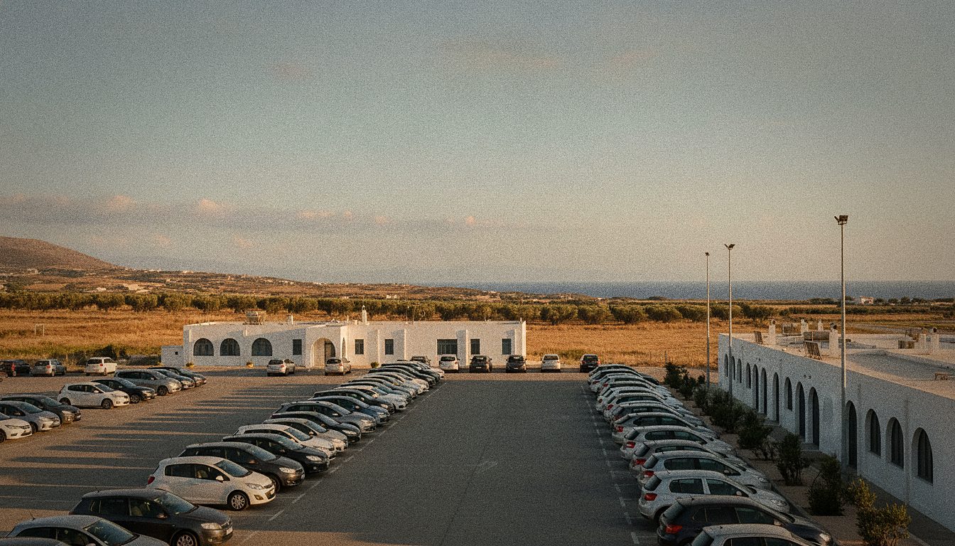 Parkplatz vor dem Terminal des Flughafens Chania