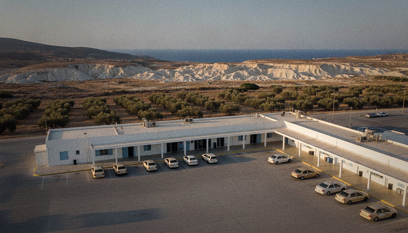 Taxistand vor der Ankunftshalle des Flughafens Chania