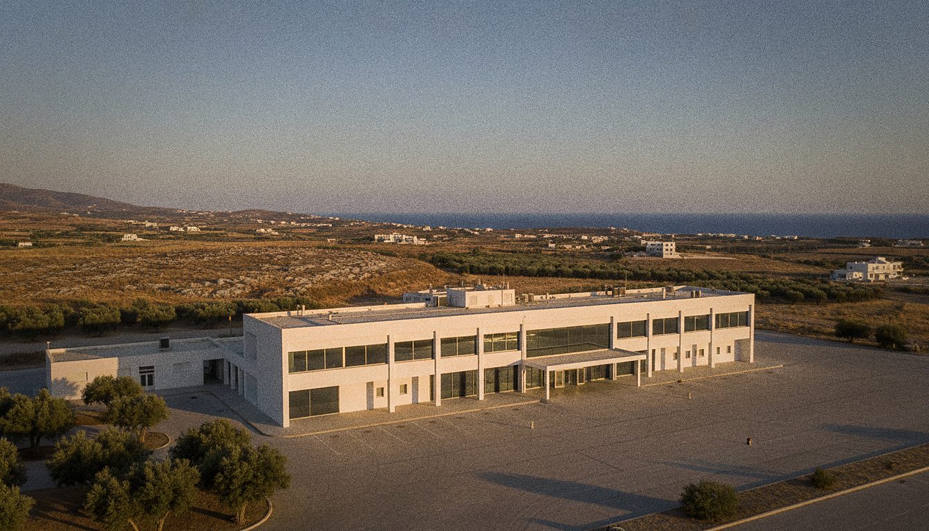Terminalfassade des Flughafens Chania am Tag