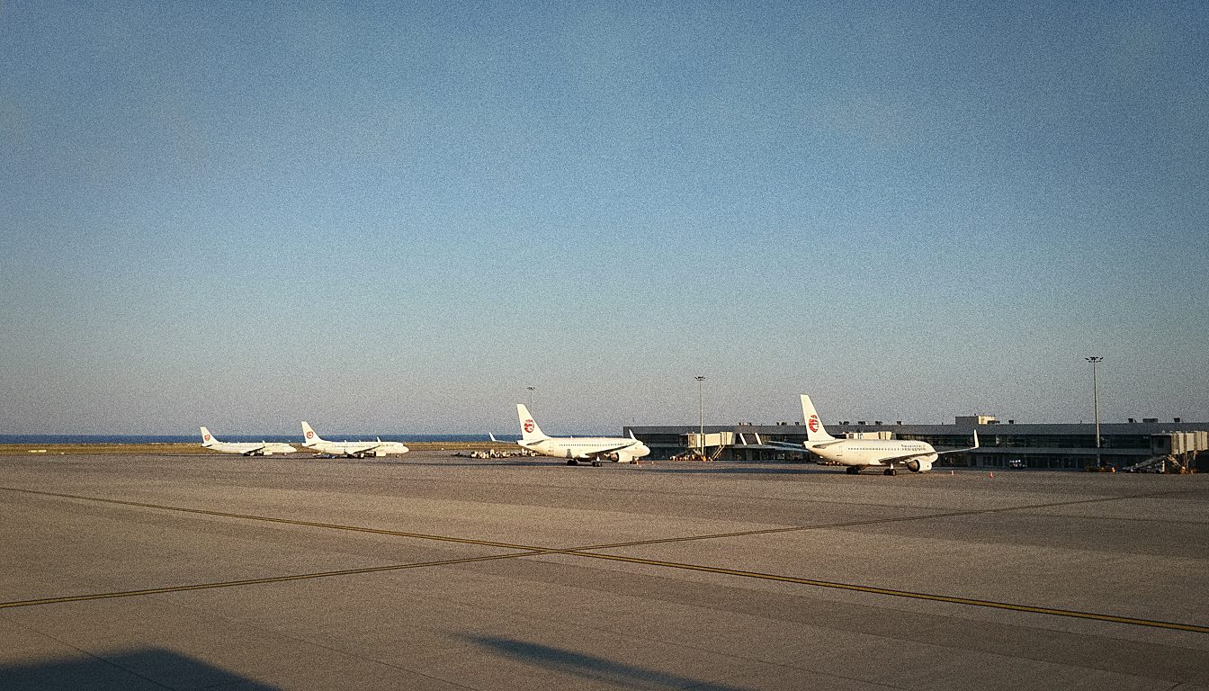 Vorfeld des Flughafens Chania mit parkenden Flugzeugen